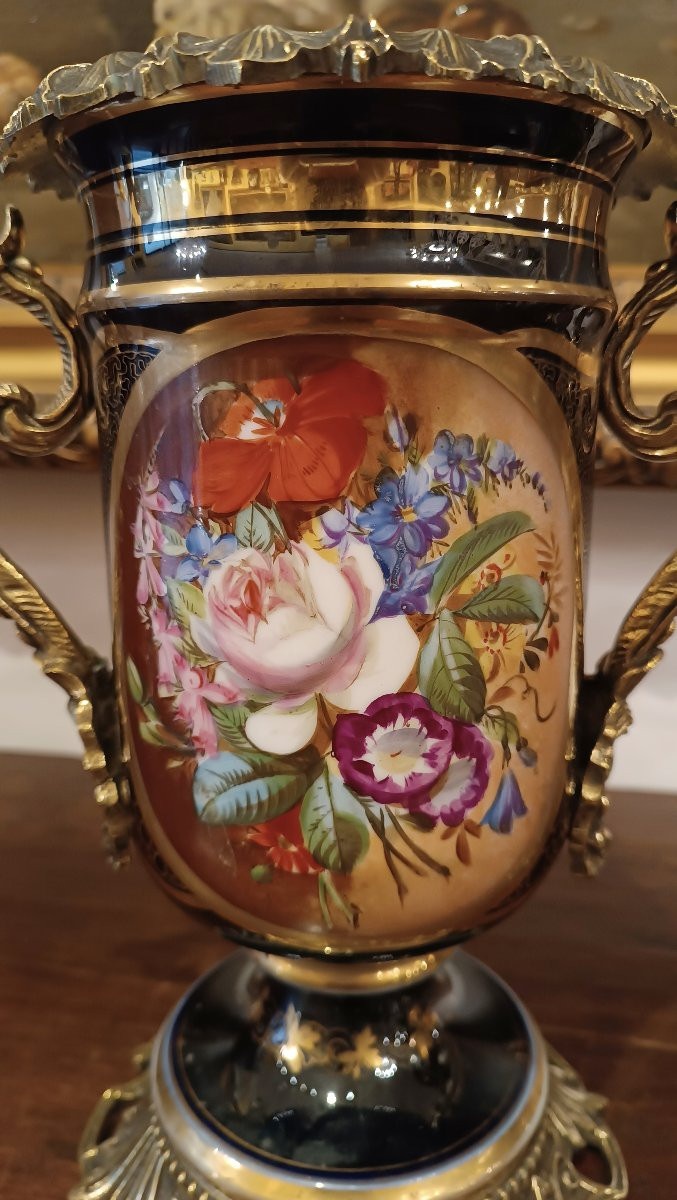 COPPIA DI VASI IN PORCELLANA E BRONZO META' XIX SECOLO-photo-3