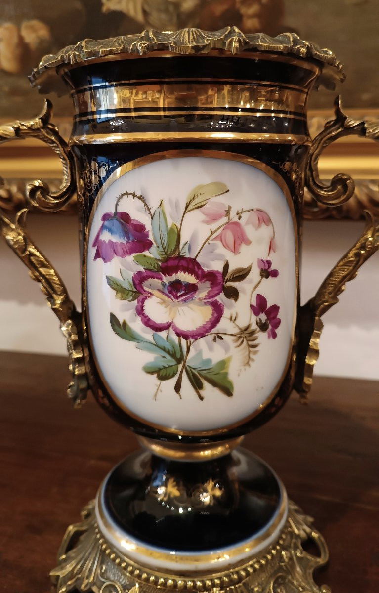 COPPIA DI VASI IN PORCELLANA E BRONZO META' XIX SECOLO-photo-4