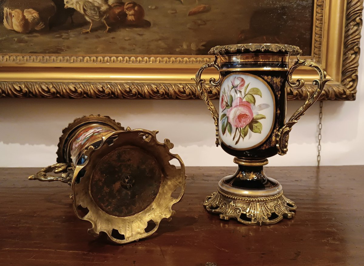 COPPIA DI VASI IN PORCELLANA E BRONZO META' XIX SECOLO-photo-7