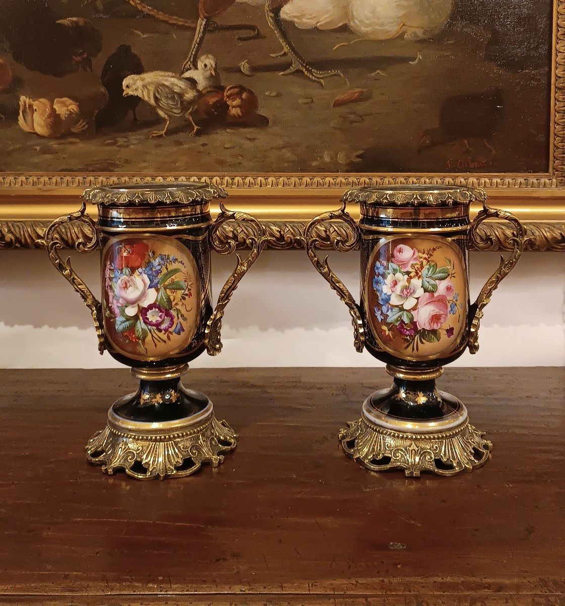 COPPIA DI VASI IN PORCELLANA E BRONZO META' XIX SECOLO