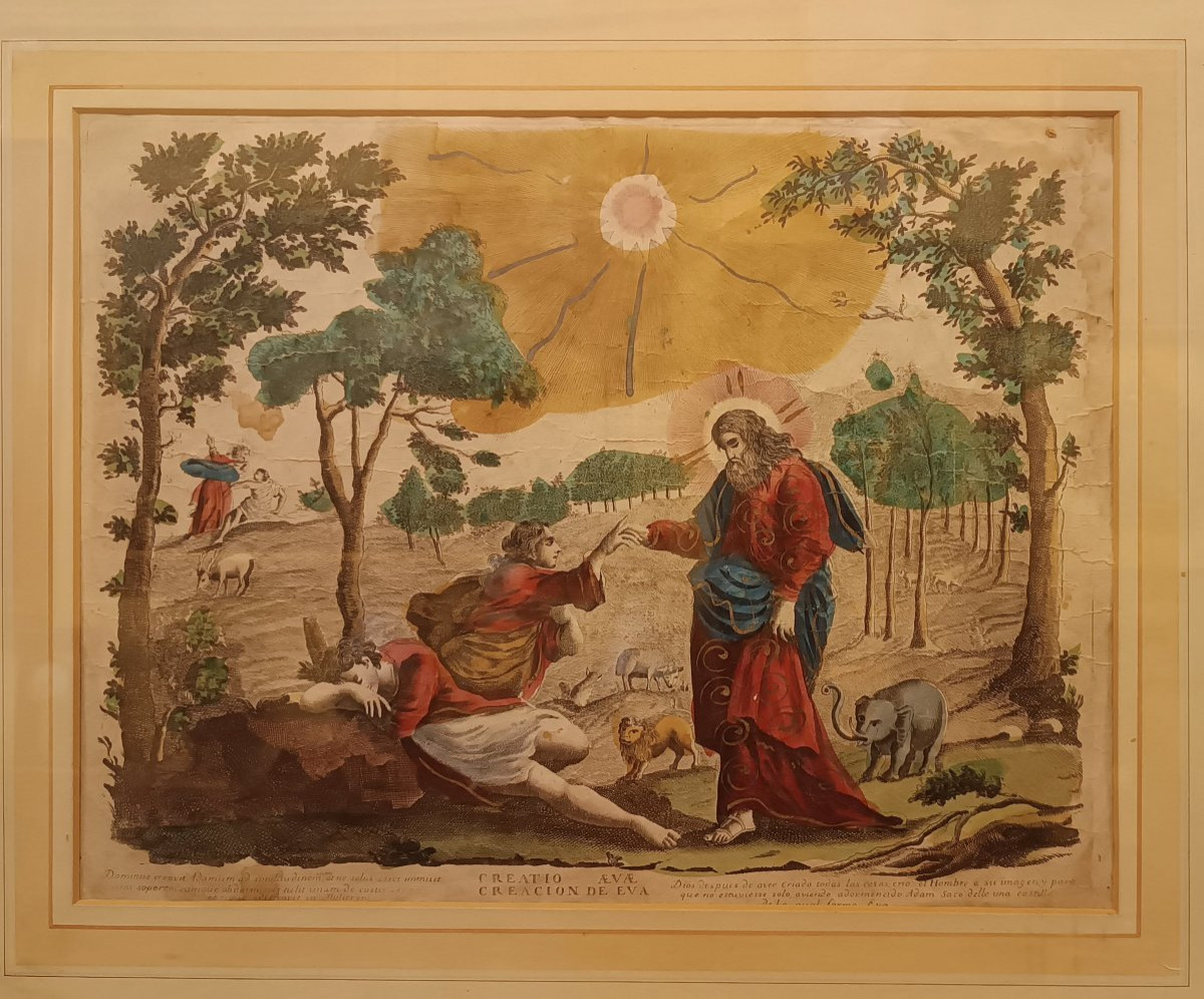 COPPIA DI INCISIONI ACQUERELLATE CON SCENE BIBLICHE FINE DEL XVII SECOLO -photo-4