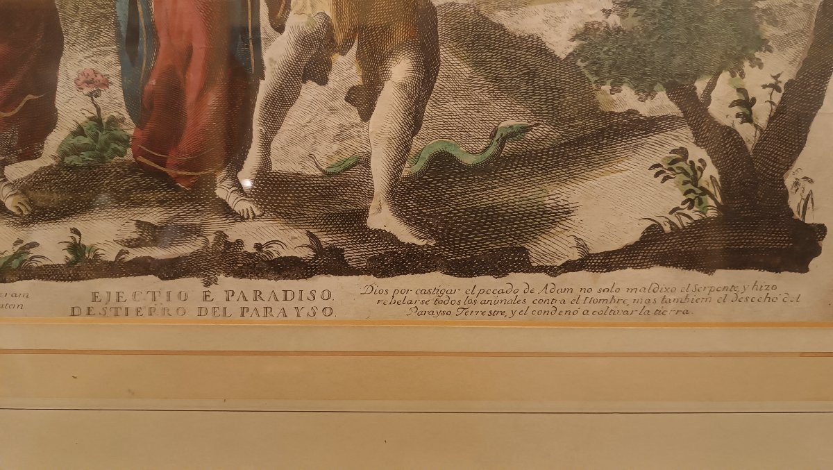 COPPIA DI INCISIONI ACQUERELLATE CON SCENE BIBLICHE FINE DEL XVII SECOLO -photo-1