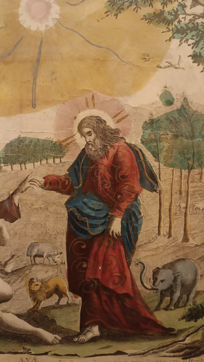 COPPIA DI INCISIONI ACQUERELLATE CON SCENE BIBLICHE FINE DEL XVII SECOLO -photo-6