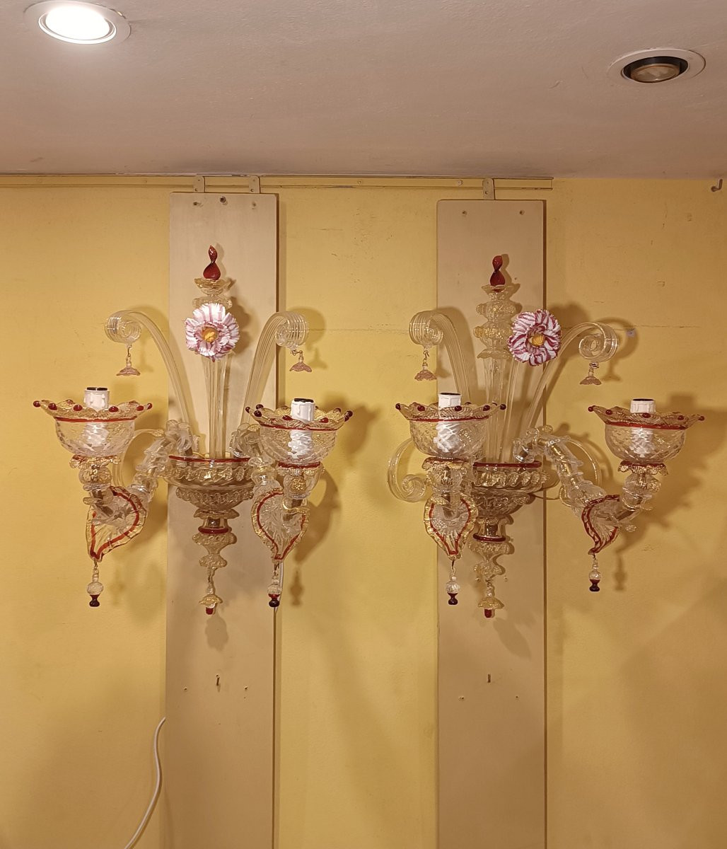 COPPIA DI APPLIQUES IN VETRO DI MURANO INIZI XX SECOLO -photo-2