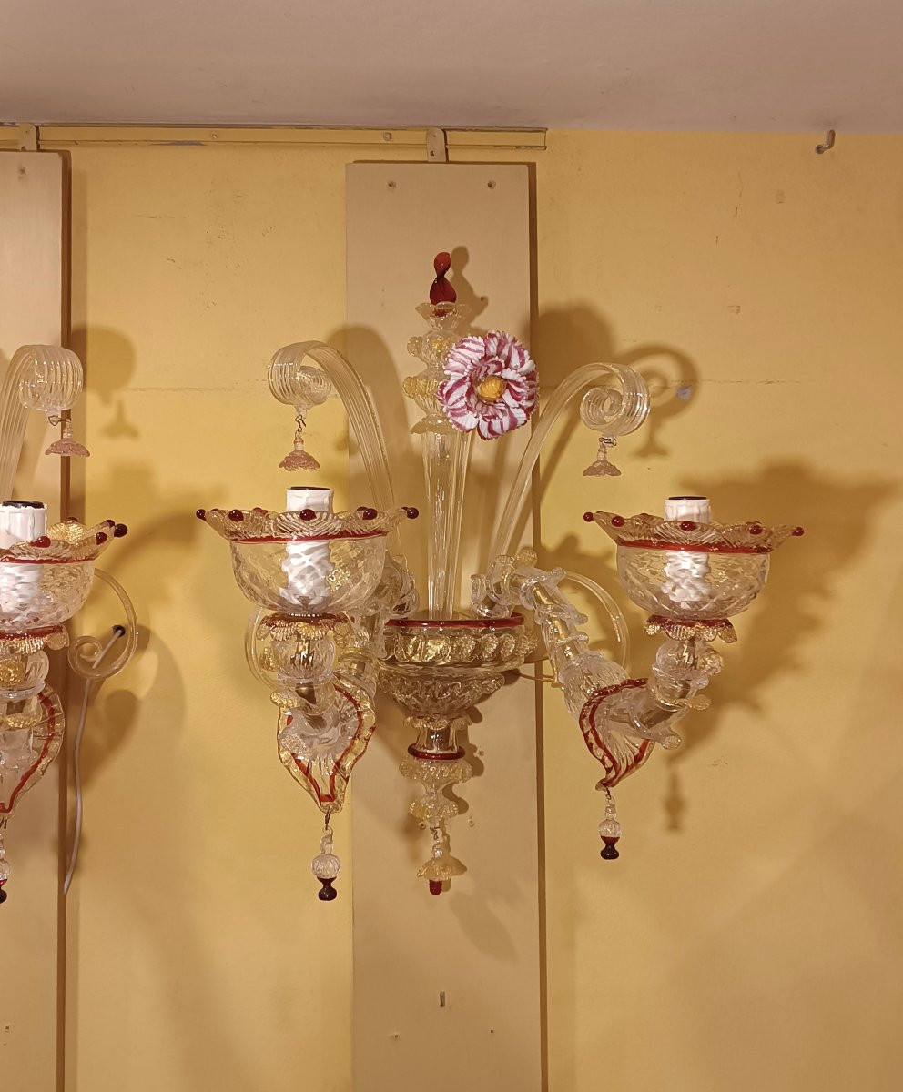 COPPIA DI APPLIQUES IN VETRO DI MURANO INIZI XX SECOLO -photo-3