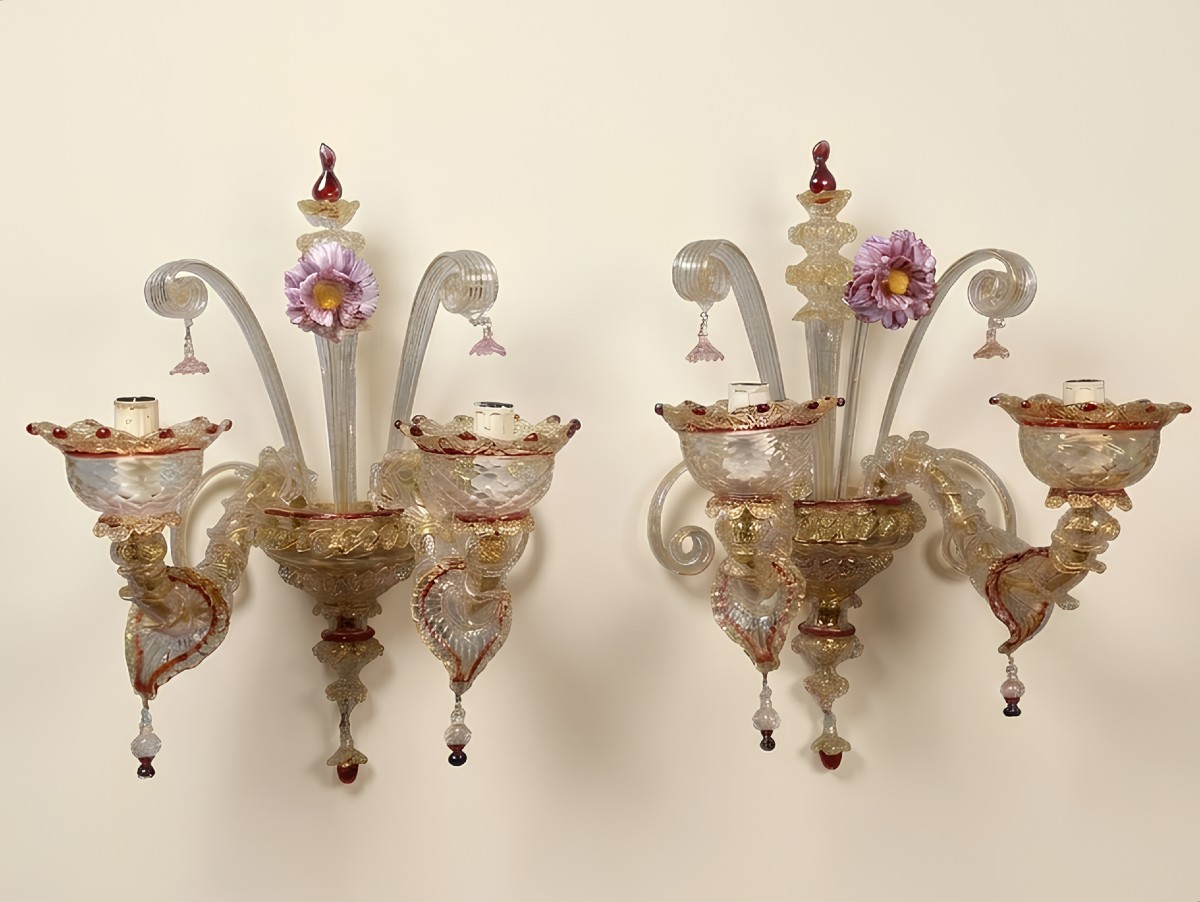 COPPIA DI APPLIQUES IN VETRO DI MURANO INIZI XX SECOLO 