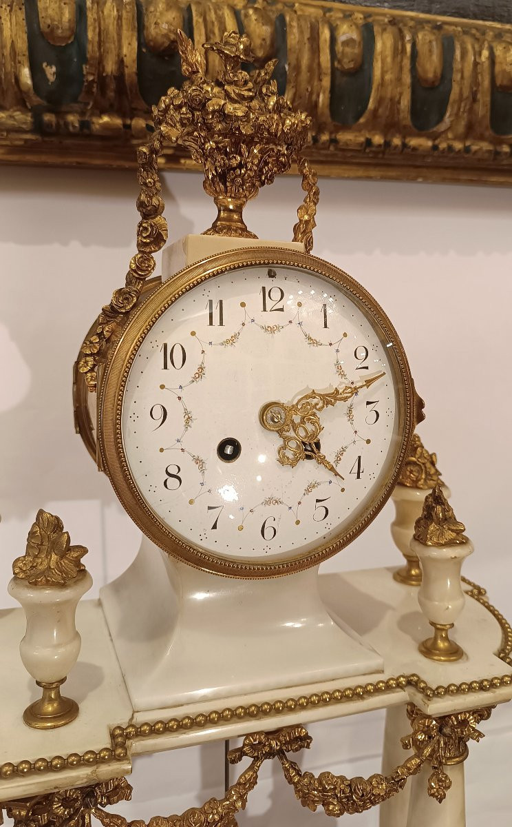 OROLOGIO NAPOLEONE III IN MARMO E BRONZO DORATO META' XIX SECOLO-photo-4