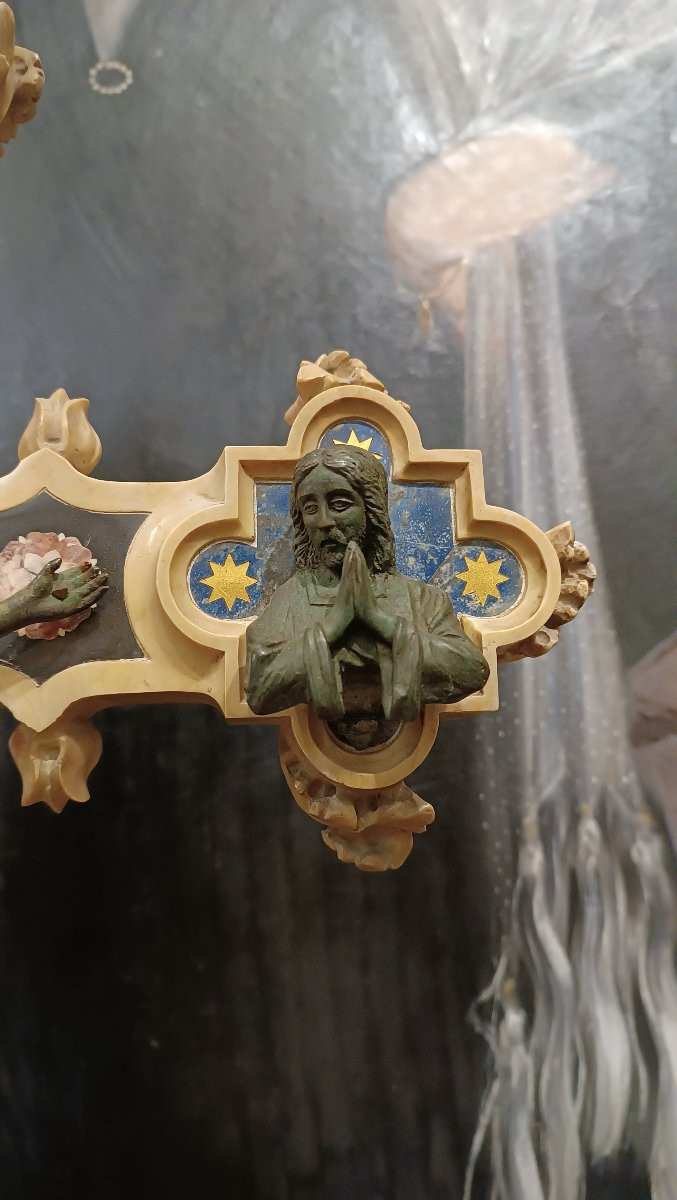 CROCIFISSO IN MARMO E PIETRE DURE META' XIX SECOLO-photo-6