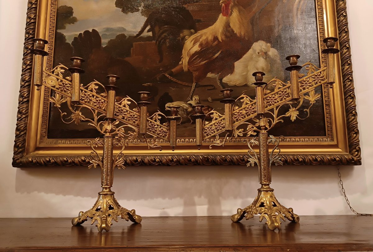 COPPIA DI CANDELABRI DORATI META' XIX SECOLO -photo-2