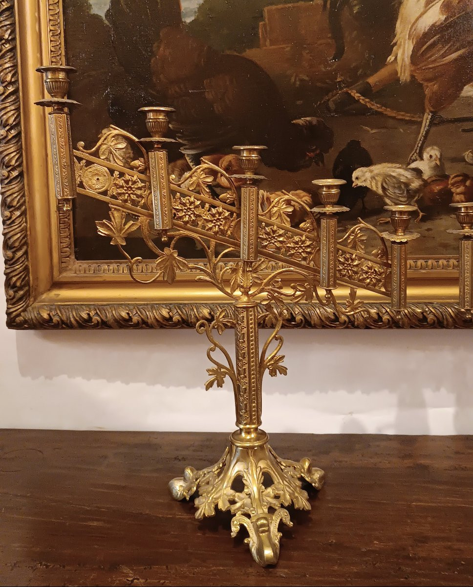 COPPIA DI CANDELABRI DORATI META' XIX SECOLO -photo-3