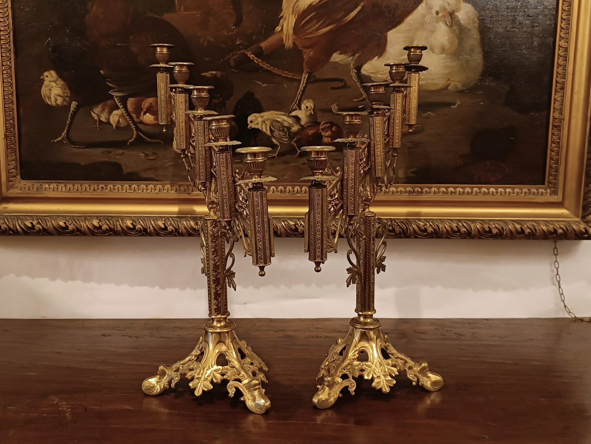 COPPIA DI CANDELABRI DORATI META' XIX SECOLO -photo-6