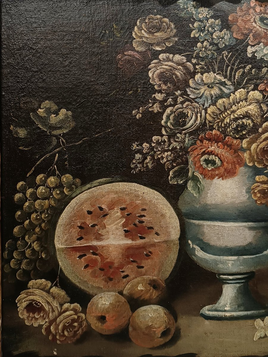 DIPINTO CON NATURA MORTA E COCOMERO XVII SECOLO -photo-3