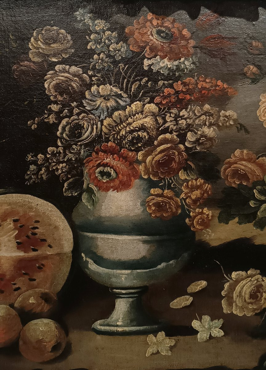 DIPINTO CON NATURA MORTA E COCOMERO XVII SECOLO -photo-4