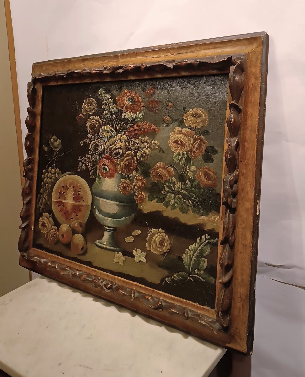 DIPINTO CON NATURA MORTA E COCOMERO XVII SECOLO -photo-3