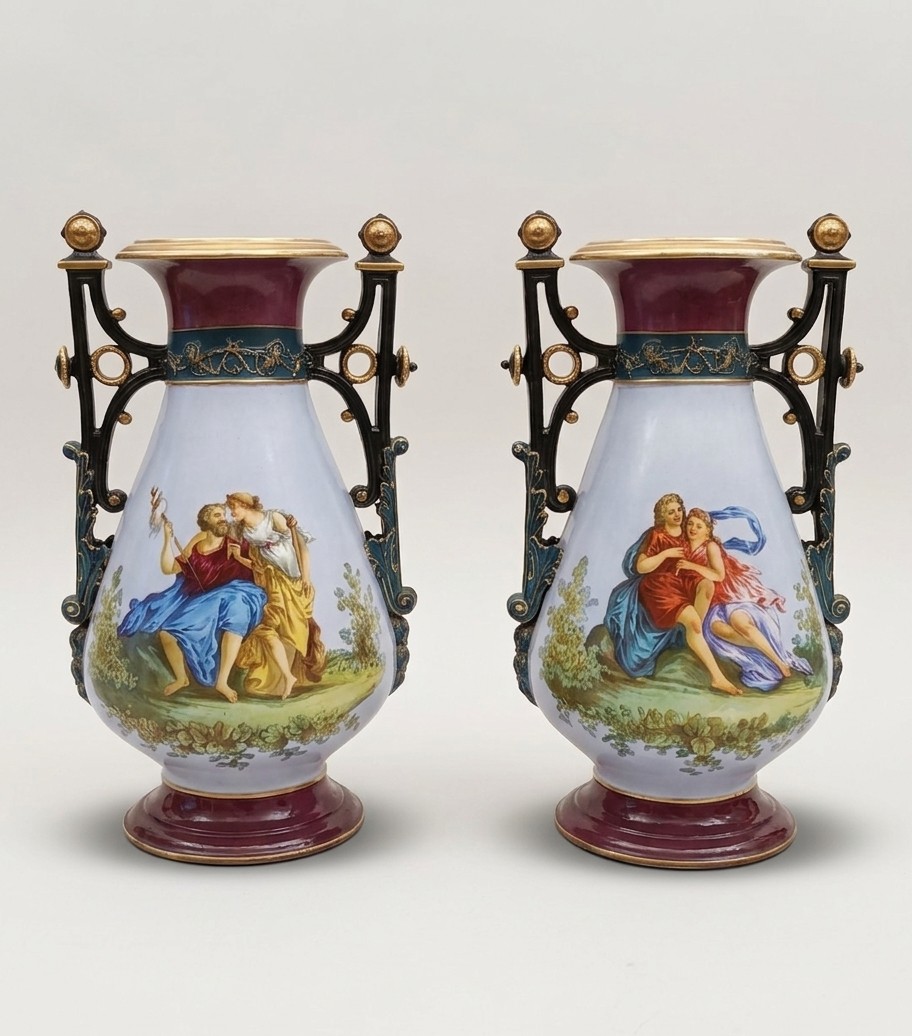 VASI IN PORCELLANA BIEDERMEIER META' XIX SECOLO 