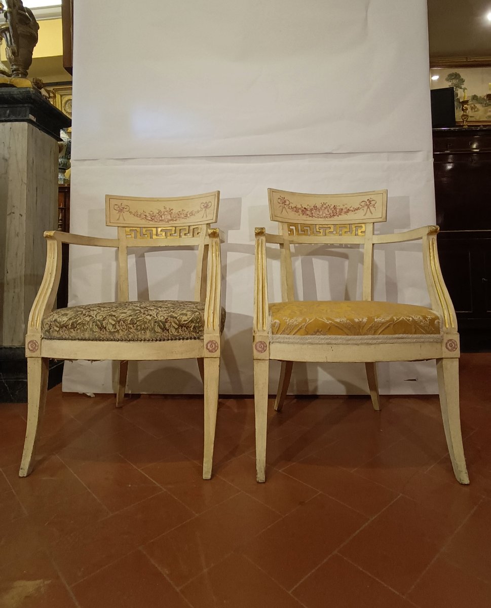 COPPIA DI POLTRONE LACCATE E DORATE SECONDA META' XIX SECOLO -photo-6