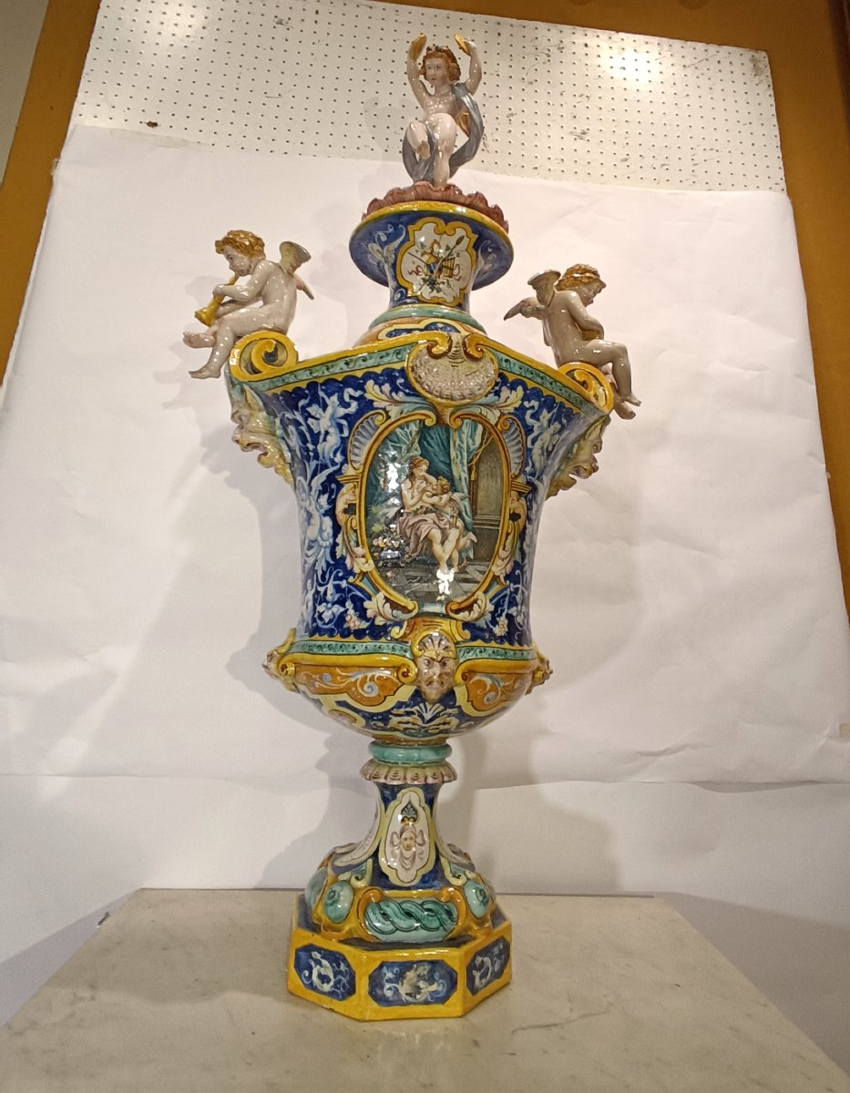 GRANDE VASO IN MAIOLICA POLICROMA JAFET TORELLI SECONDA META' XIX SECOLO-photo-4