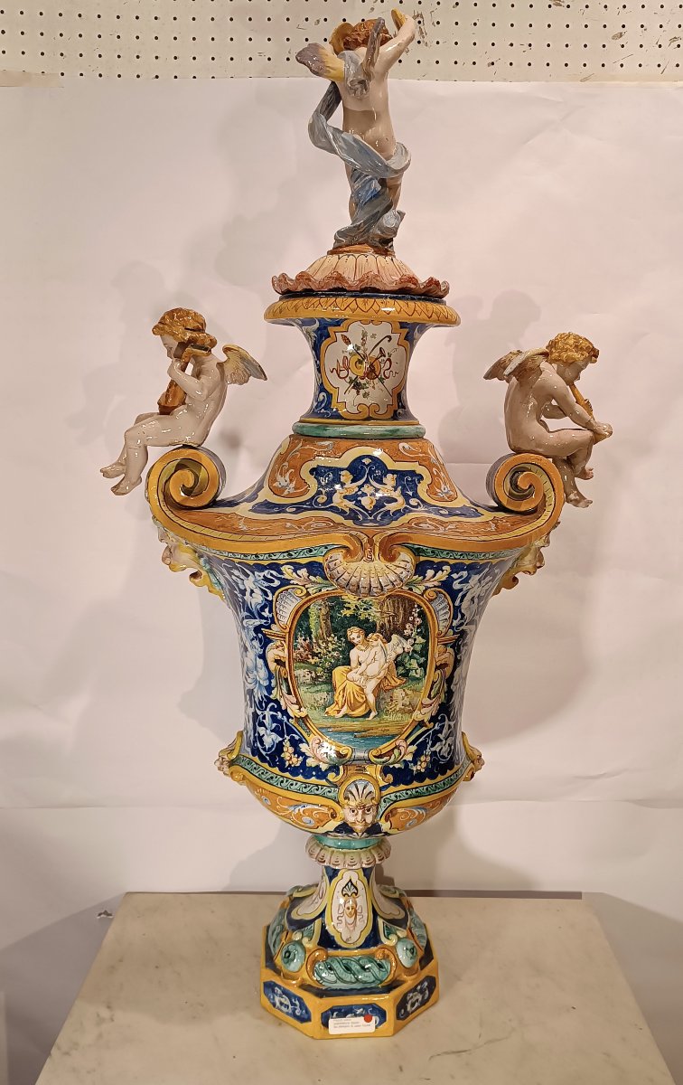 GRANDE VASO IN MAIOLICA POLICROMA JAFET TORELLI SECONDA META' XIX SECOLO-photo-5
