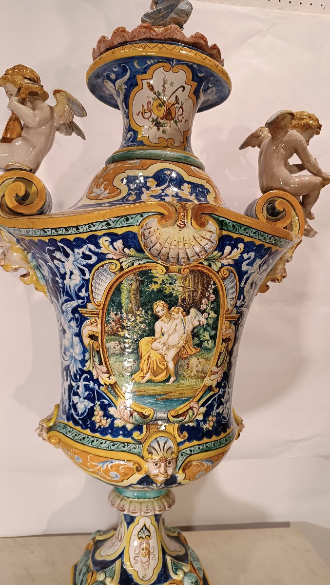GRANDE VASO IN MAIOLICA POLICROMA JAFET TORELLI SECONDA META' XIX SECOLO-photo-6
