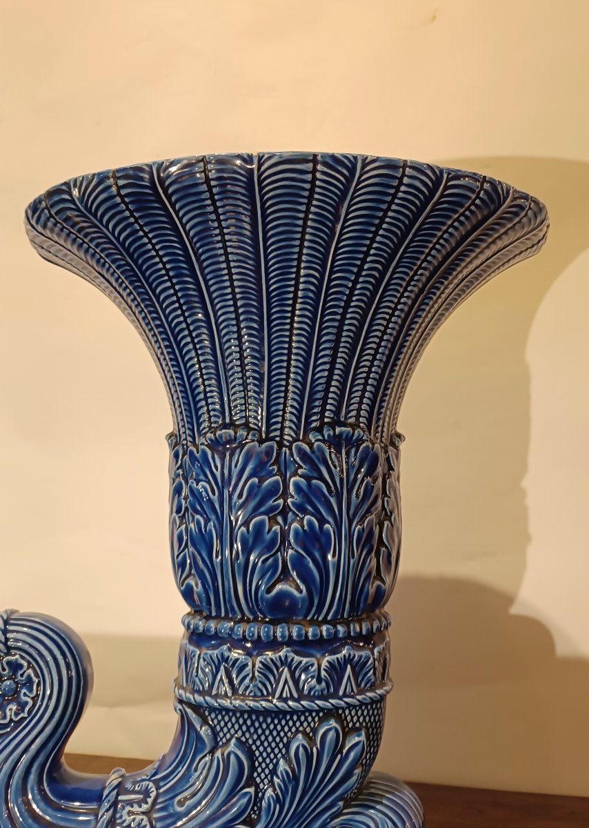 VASO IN MAIOLICA BLU SECONDA META' XIX SECOLO -photo-4