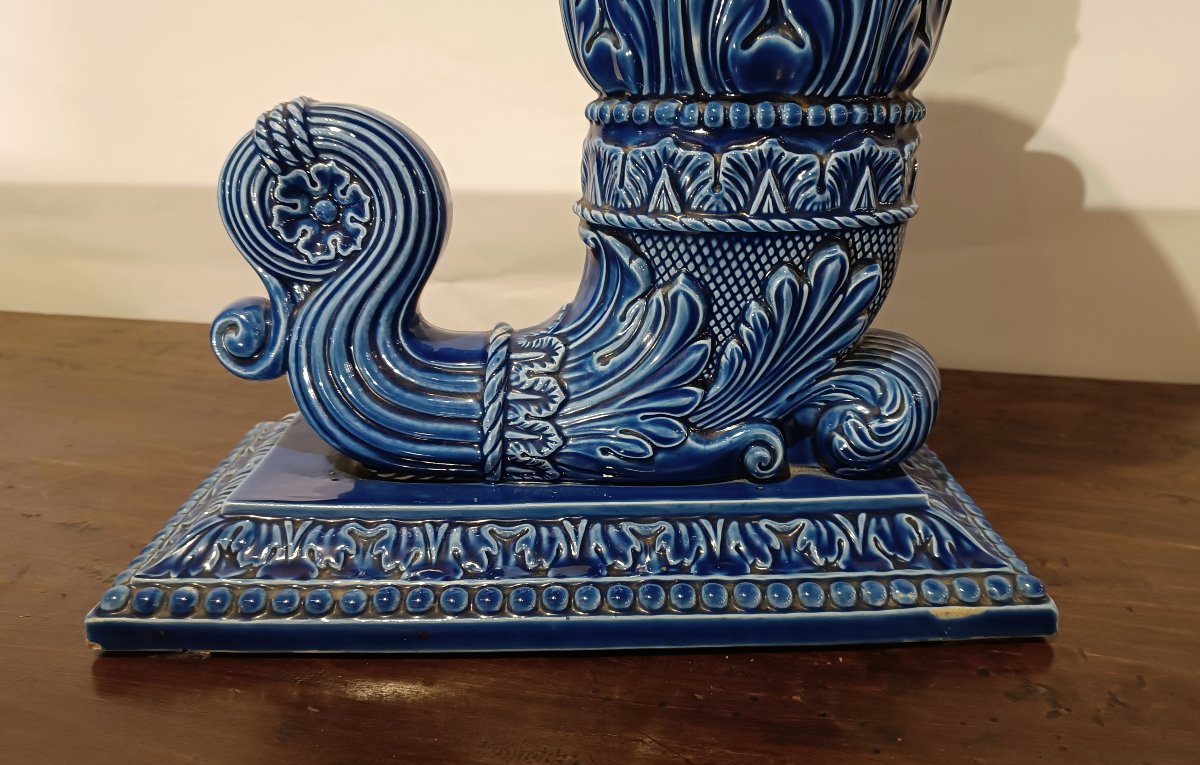 VASO IN MAIOLICA BLU SECONDA META' XIX SECOLO -photo-1