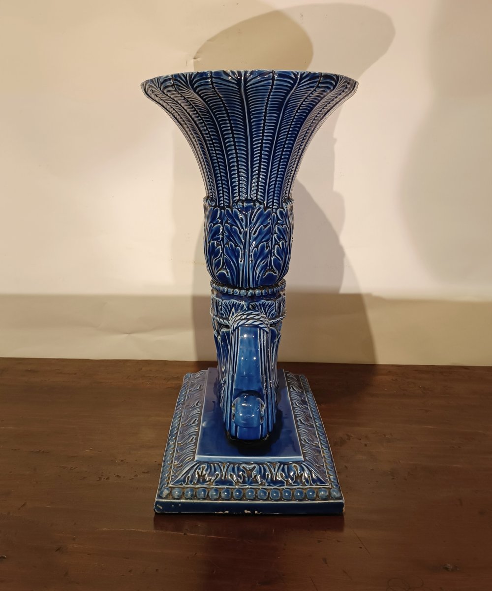 VASO IN MAIOLICA BLU SECONDA META' XIX SECOLO -photo-2