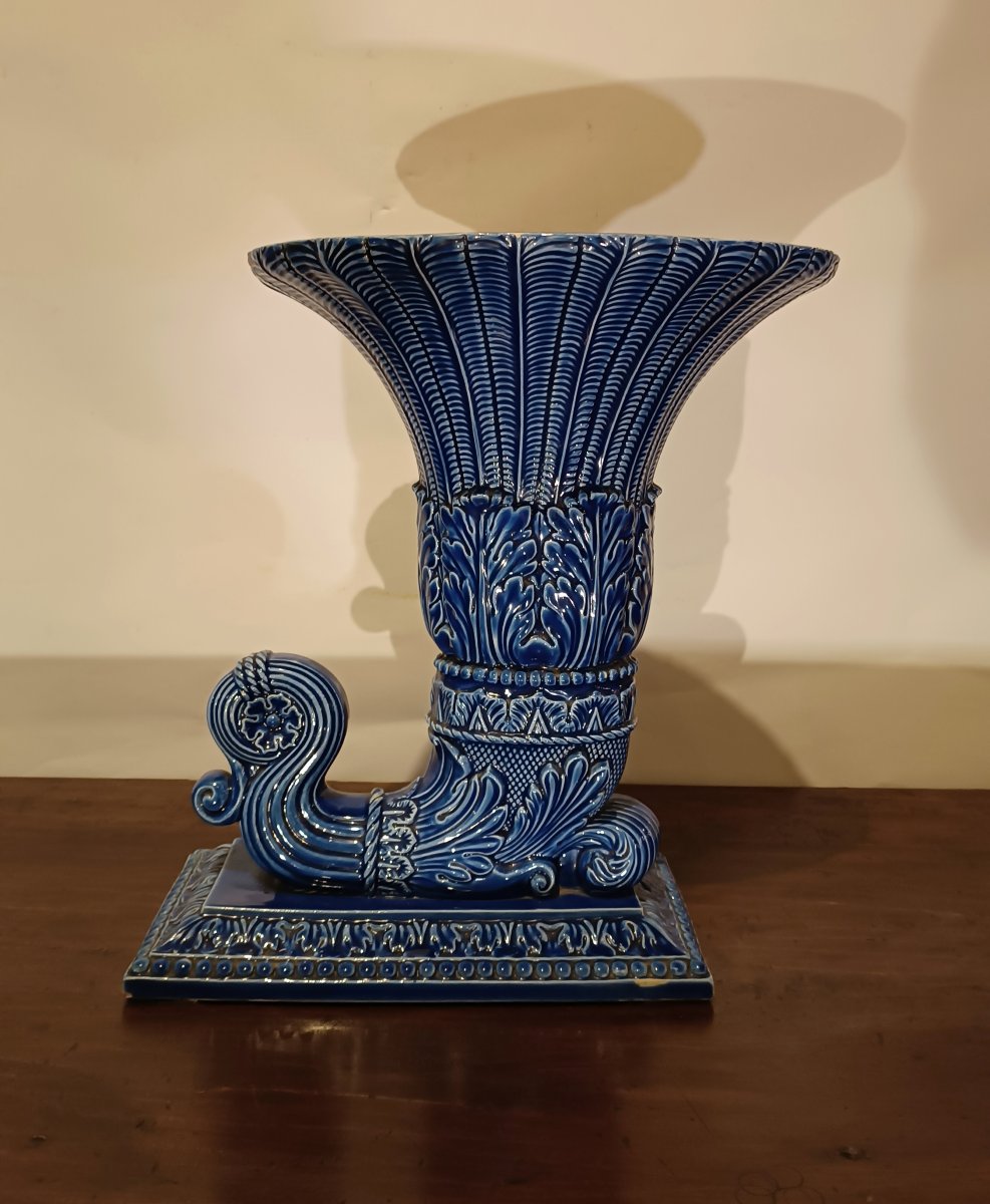 VASO IN MAIOLICA BLU SECONDA META' XIX SECOLO -photo-3