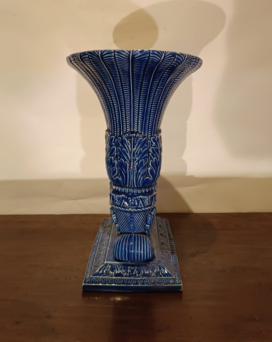 VASO IN MAIOLICA BLU SECONDA META' XIX SECOLO -photo-4