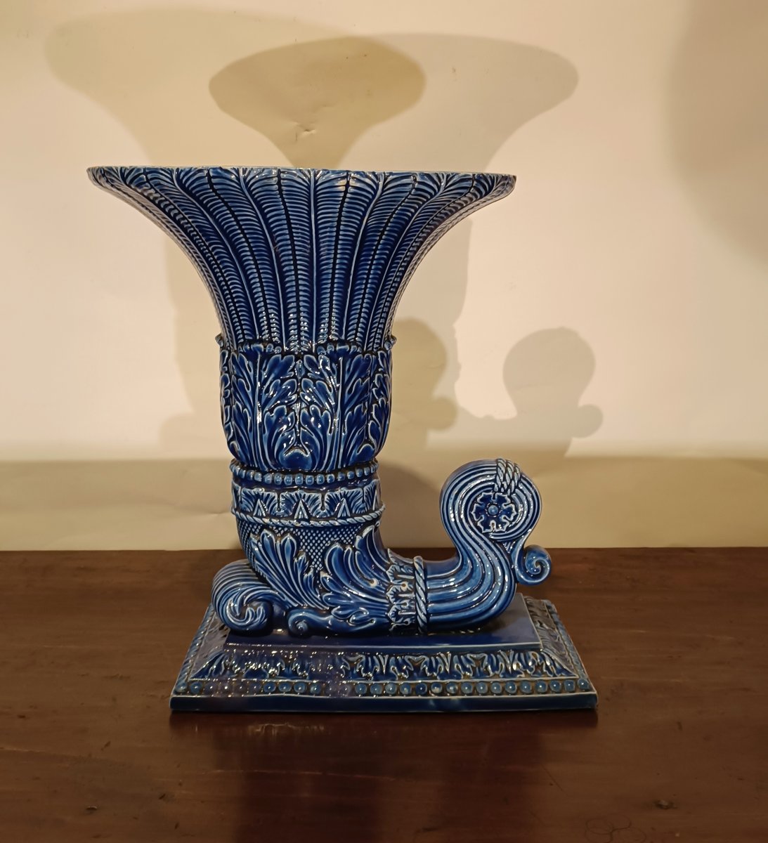 VASO IN MAIOLICA BLU SECONDA META' XIX SECOLO -photo-5