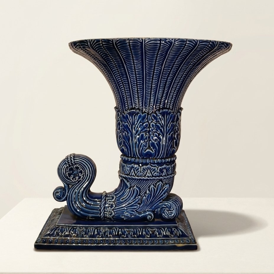 VASO IN MAIOLICA BLU SECONDA META' XIX SECOLO 