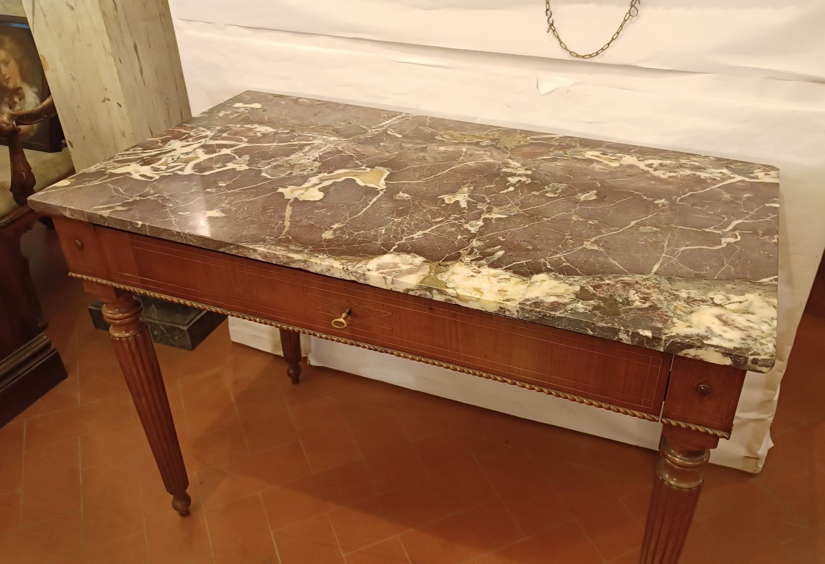 CONSOLLE CON MARMO FIOR DI PESCO NAPOLEONE III META' XIX SECOLO -photo-1