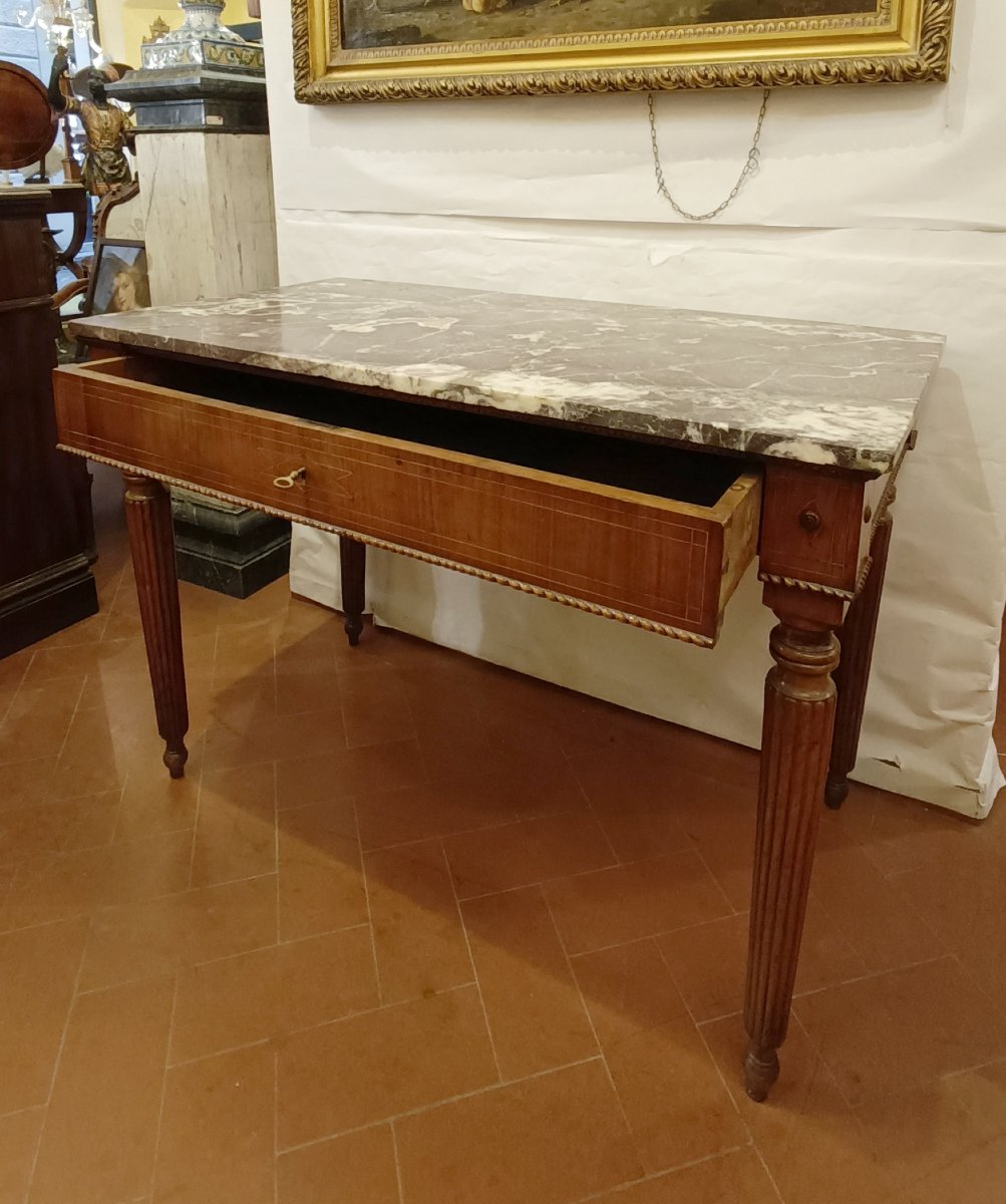 CONSOLLE CON MARMO FIOR DI PESCO NAPOLEONE III META' XIX SECOLO -photo-6