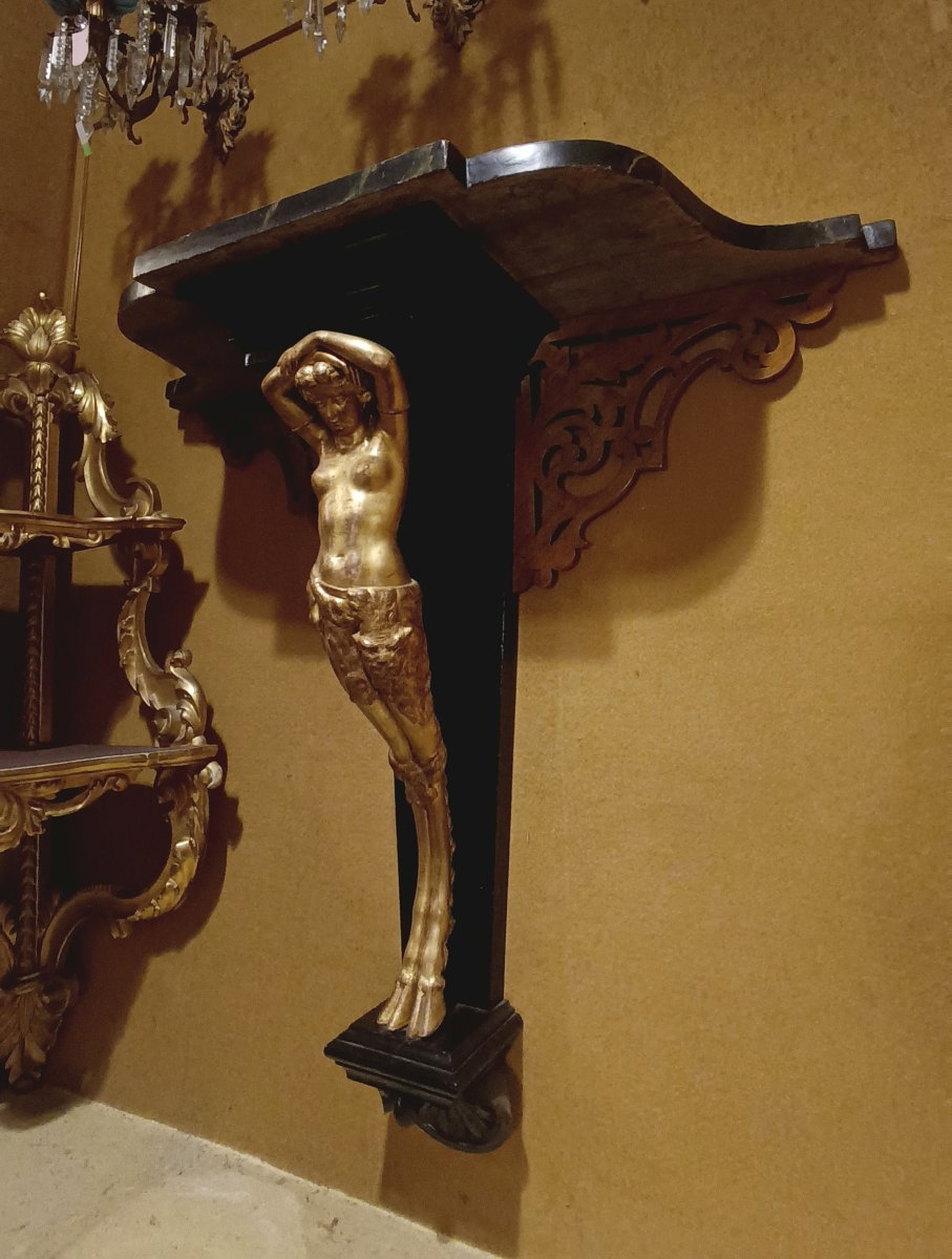 CONSOLLE DA MURO CON TELAMONE FINE XIX-INIZIO XX SECOLO-photo-3