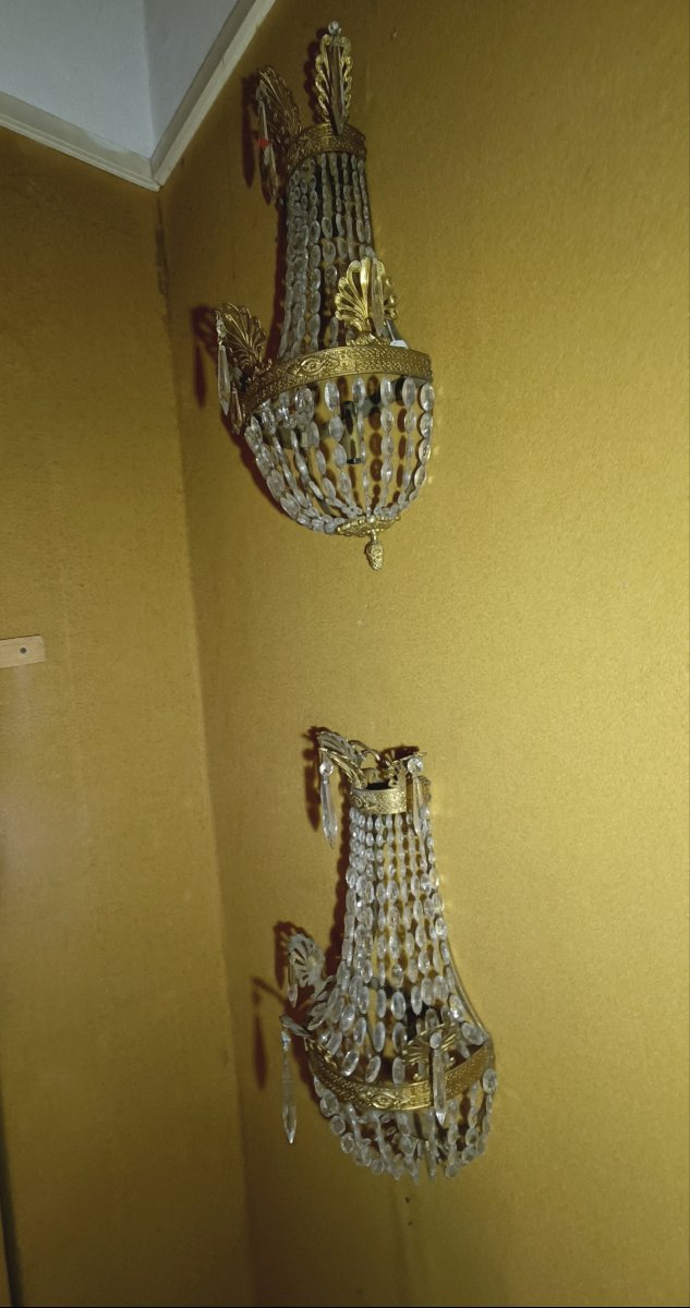 COPPIA DI APPLIQUES IMPERO A SACCA PRIMI DEL XIX SECOLO-photo-3
