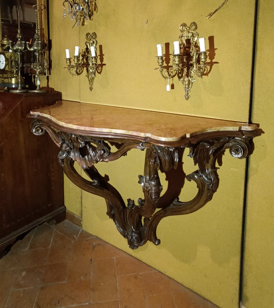 CONSOLLE LUIGI XV IN NOCE E MARMO META' XVIII SECOLO -photo-4