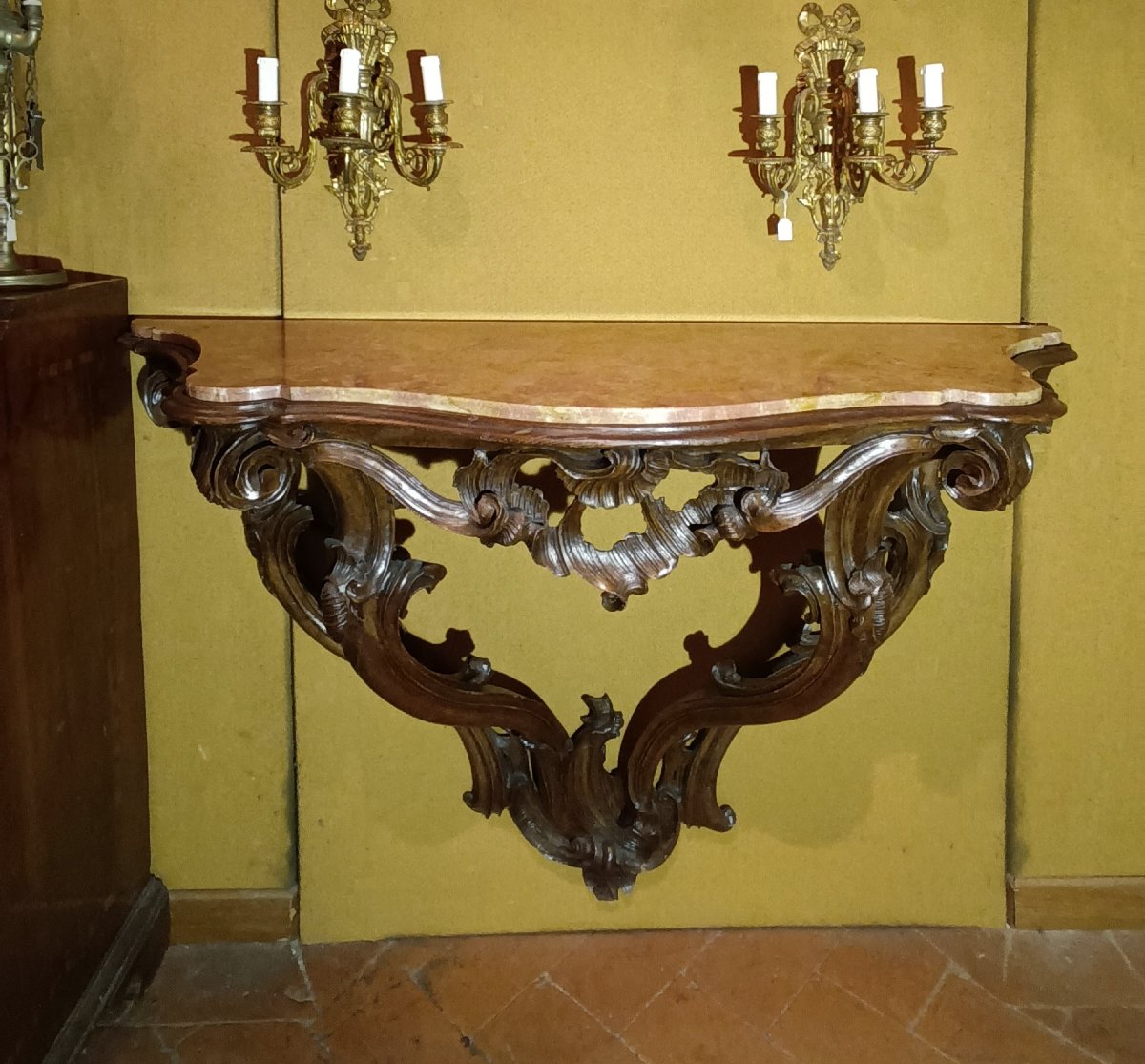 CONSOLLE LUIGI XV IN NOCE E MARMO META' XVIII SECOLO -photo-1