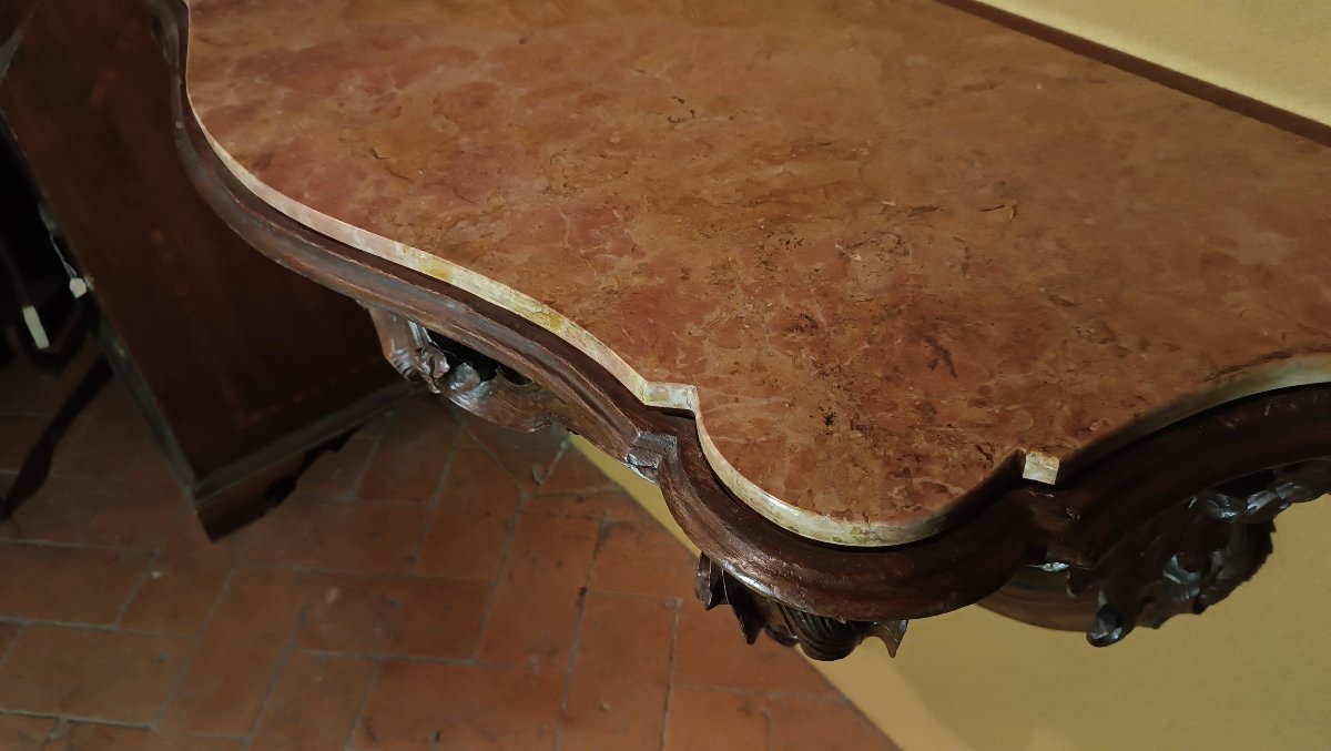 CONSOLLE LUIGI XV IN NOCE E MARMO META' XVIII SECOLO -photo-6