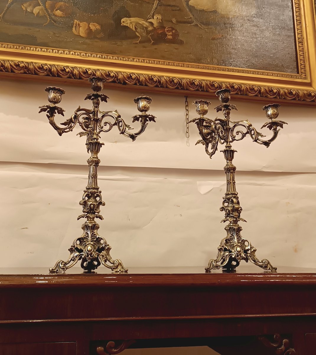 COPPIA DI CANDELABRI ARGENTATI FINE XIX SECOLO -photo-2
