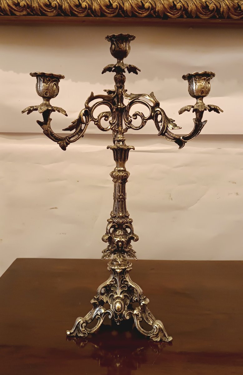 COPPIA DI CANDELABRI ARGENTATI FINE XIX SECOLO -photo-3