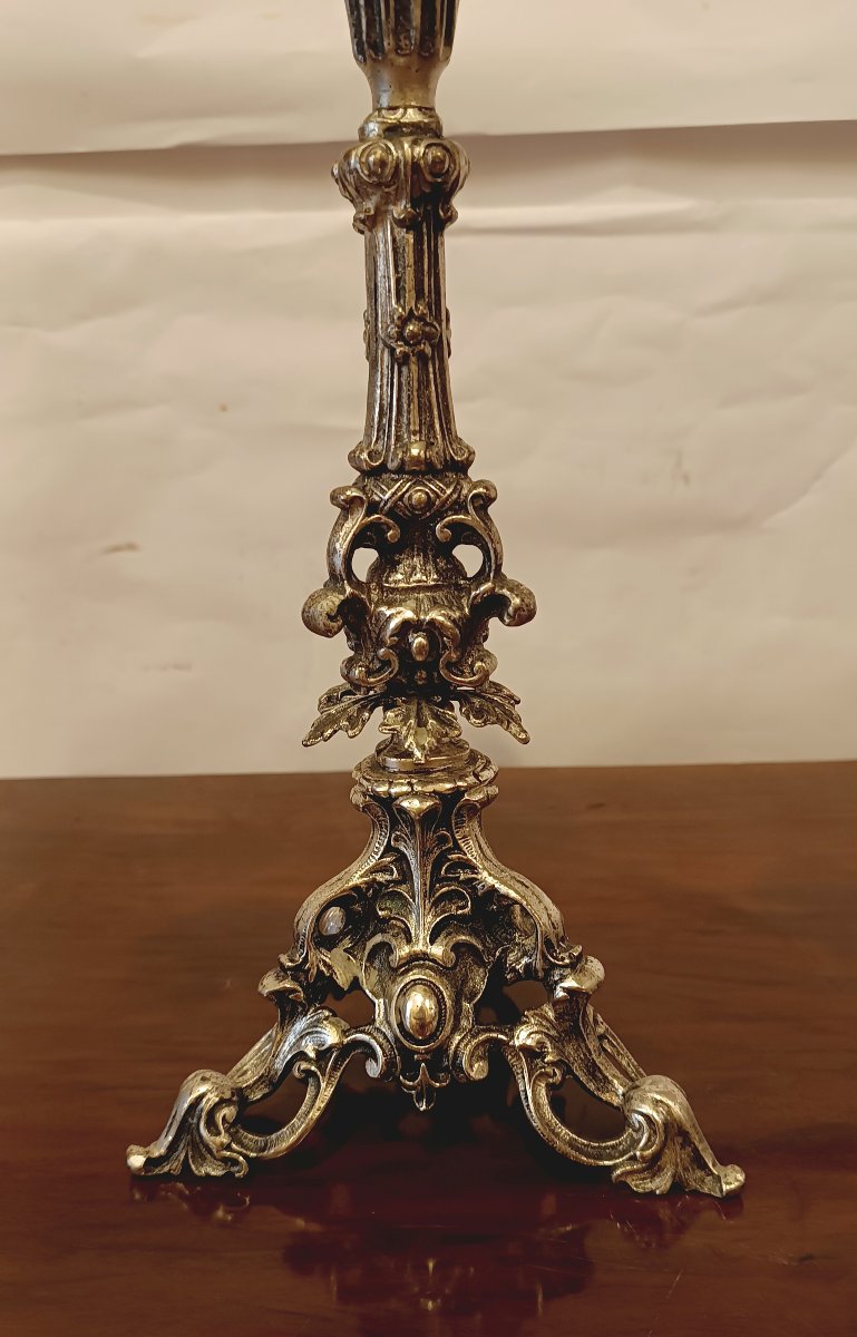 COPPIA DI CANDELABRI ARGENTATI FINE XIX SECOLO -photo-4