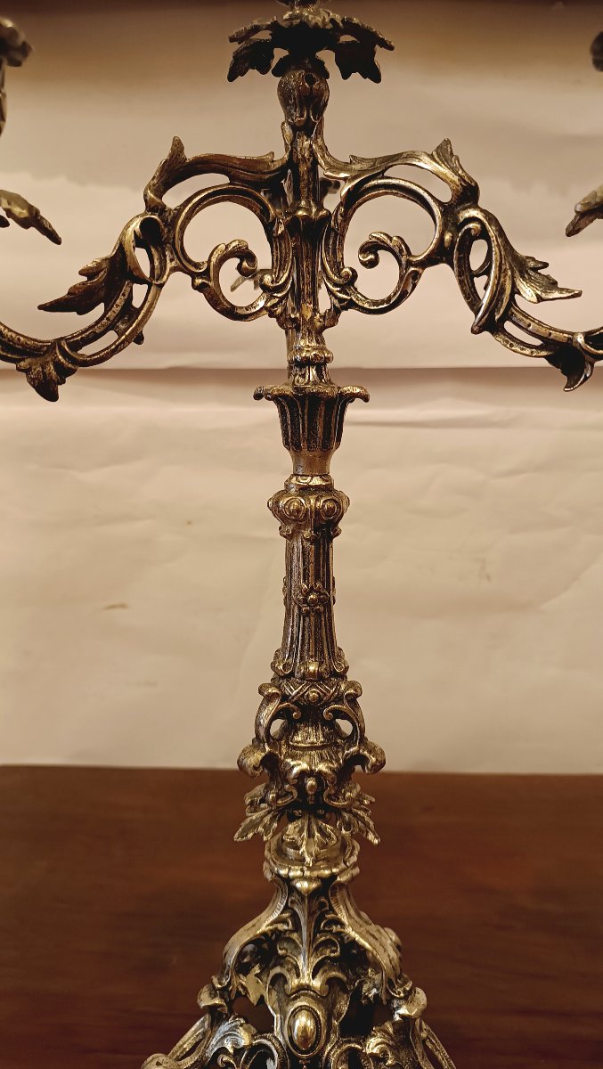 COPPIA DI CANDELABRI ARGENTATI FINE XIX SECOLO -photo-1