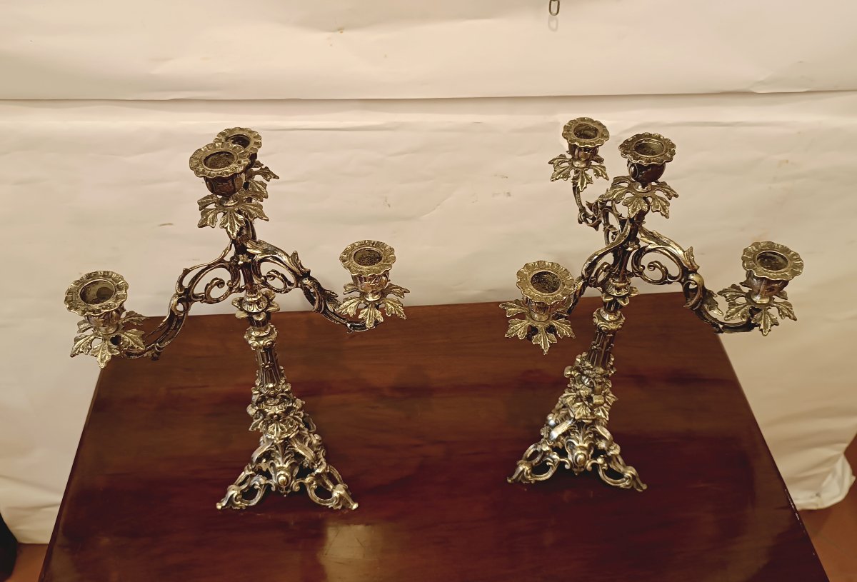 COPPIA DI CANDELABRI ARGENTATI FINE XIX SECOLO -photo-3