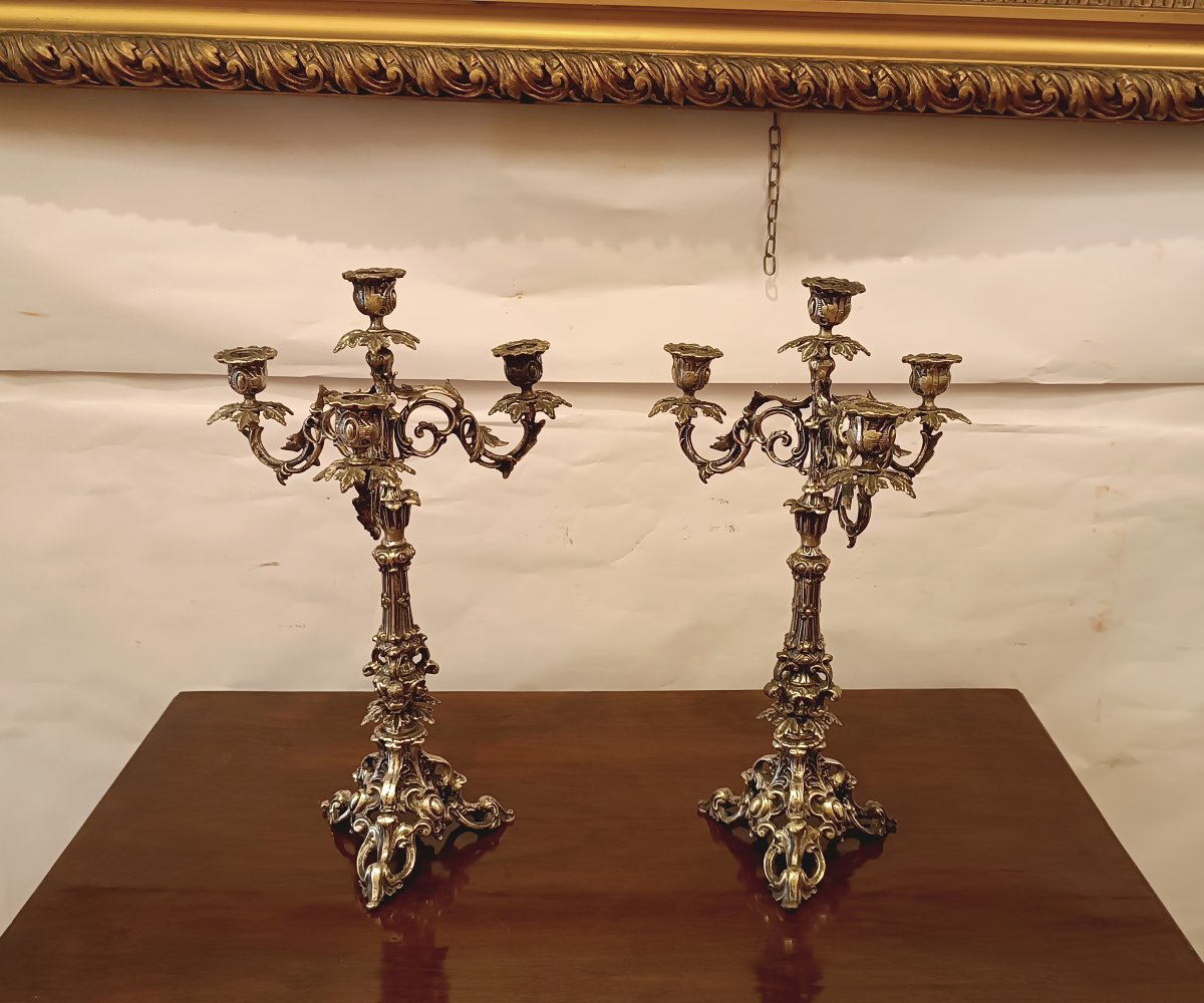 COPPIA DI CANDELABRI ARGENTATI FINE XIX SECOLO -photo-4