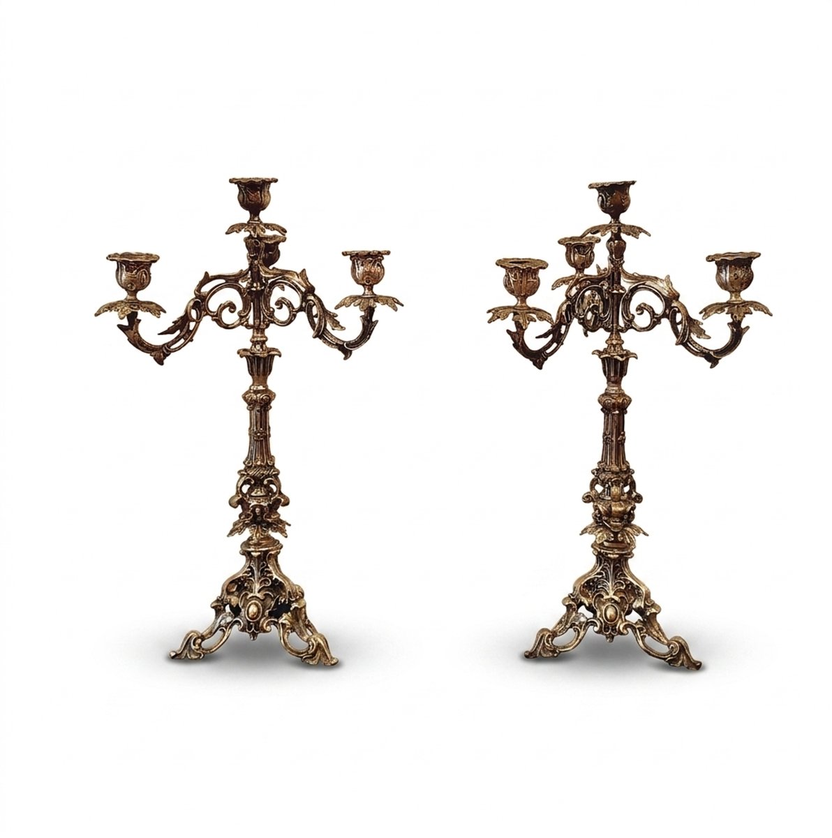 COPPIA DI CANDELABRI ARGENTATI FINE XIX SECOLO 
