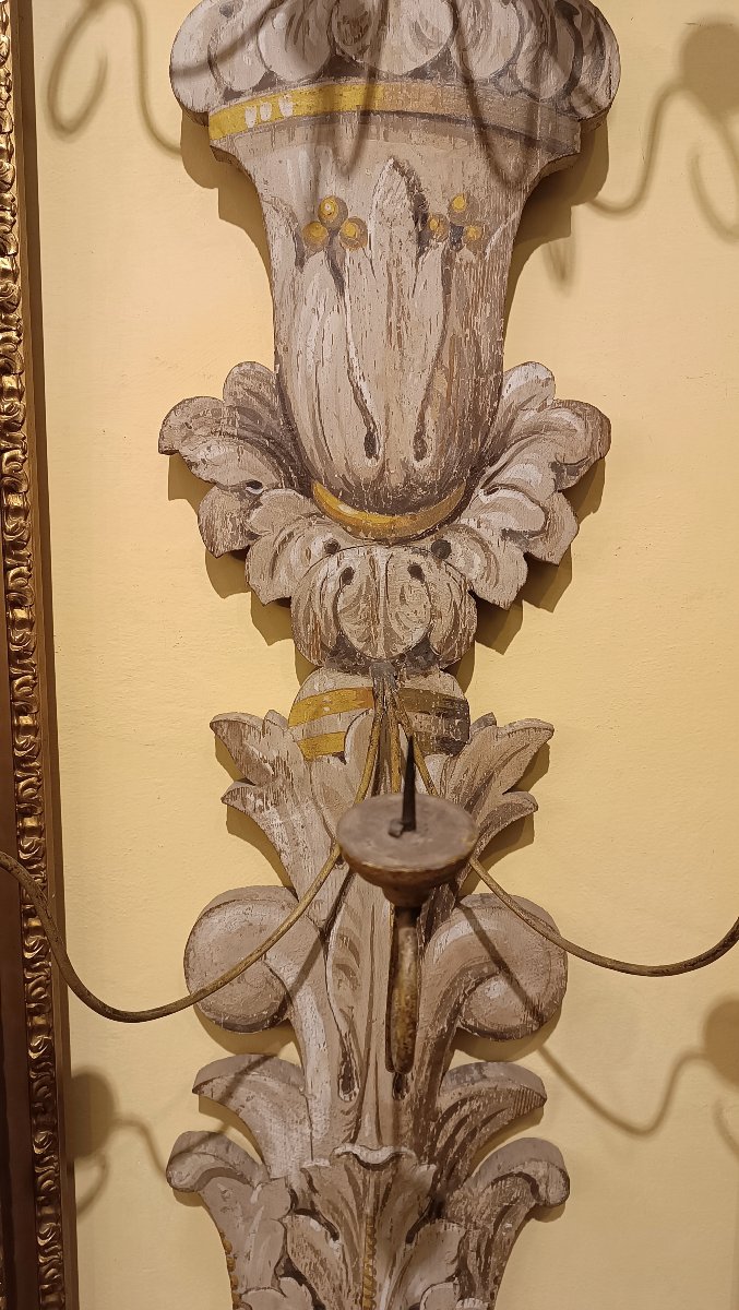 GRANDE APPLIQUE IN LEGNO DIPINTO META' XIX SECOLO-photo-3