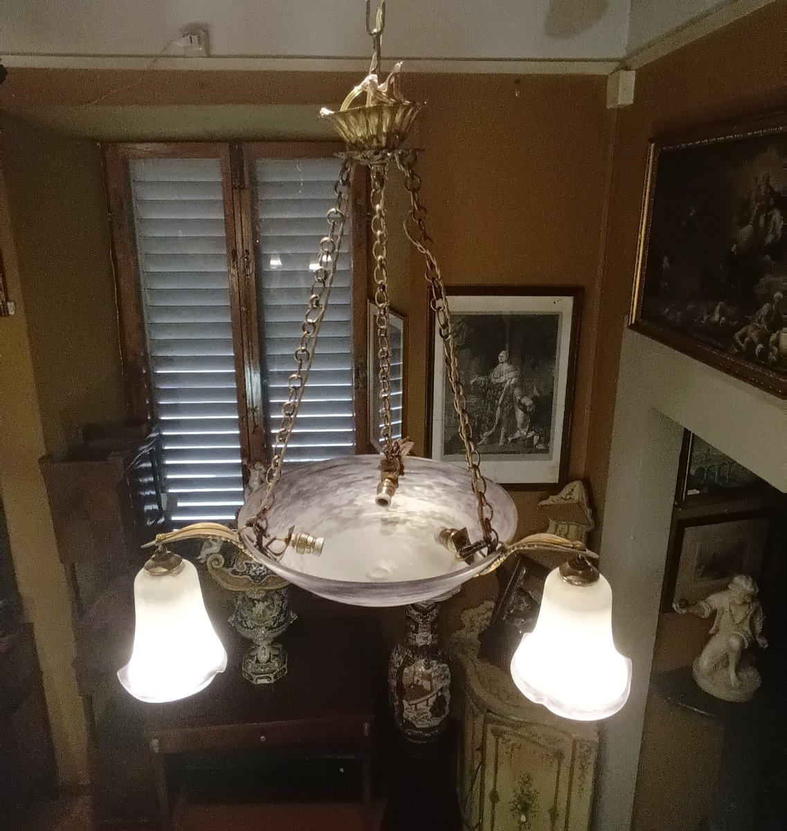 LAMPADARIO ART NOUVEAU IN VETRO INIZIO XX SECOLO -photo-2