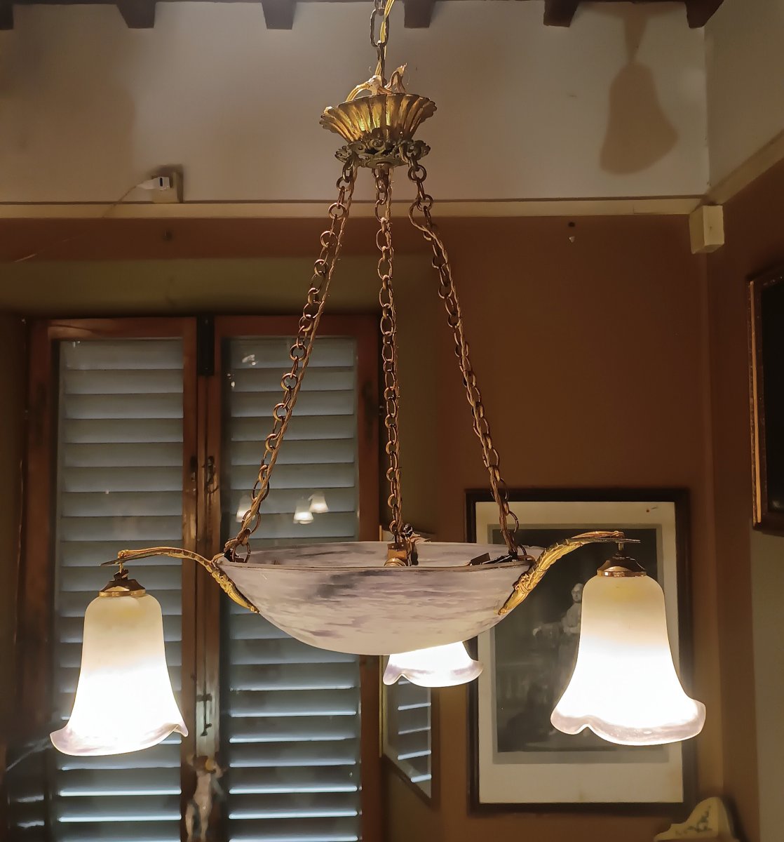 LAMPADARIO ART NOUVEAU IN VETRO INIZIO XX SECOLO -photo-3