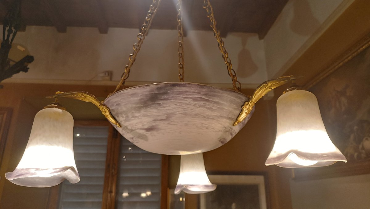 LAMPADARIO ART NOUVEAU IN VETRO INIZIO XX SECOLO -photo-2