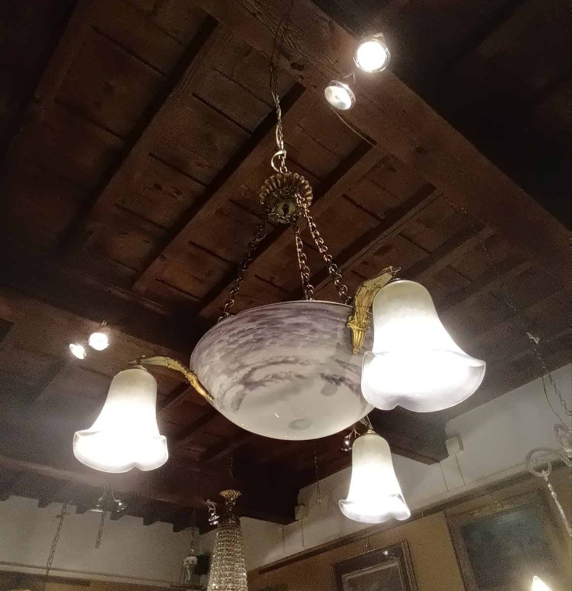 LAMPADARIO ART NOUVEAU IN VETRO INIZIO XX SECOLO -photo-4