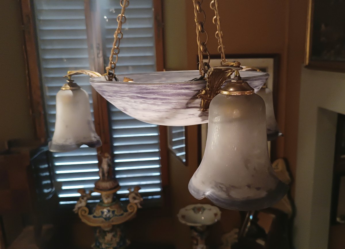 LAMPADARIO ART NOUVEAU IN VETRO INIZIO XX SECOLO -photo-5